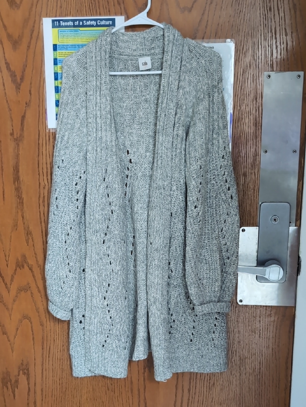 CAbi Light Gray Open-Front Knit Cardigan